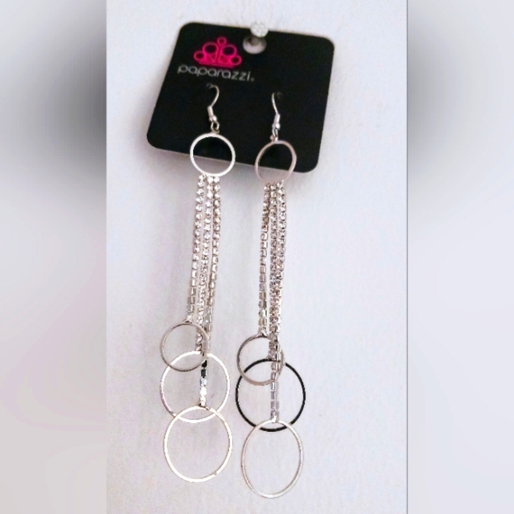 Paparazzi New Silver Geometric Dangle Earrings 3 & 3/4 Inches.